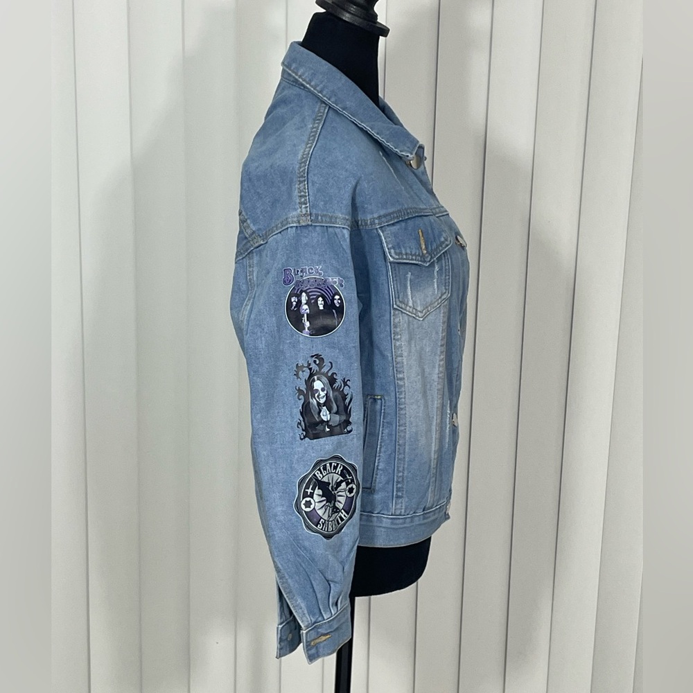 Black Sabbath Patchwork Sticker Cropped Denim Jea… - image 8